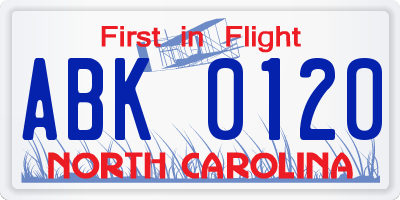 NC license plate ABK0120