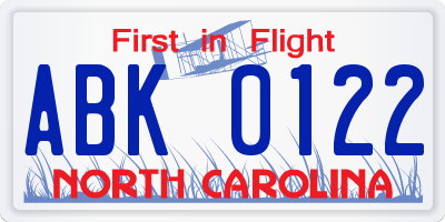 NC license plate ABK0122