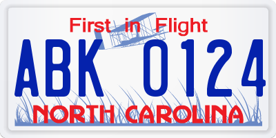 NC license plate ABK0124