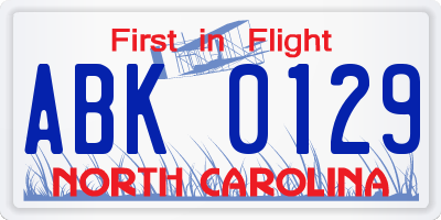 NC license plate ABK0129
