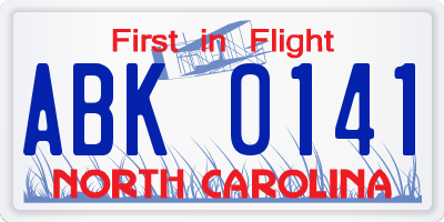 NC license plate ABK0141
