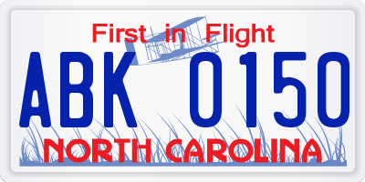 NC license plate ABK0150