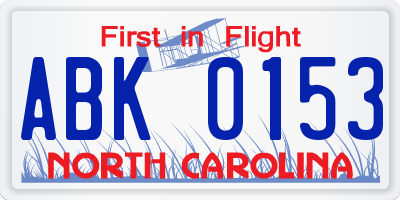 NC license plate ABK0153