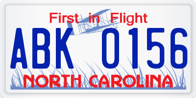 NC license plate ABK0156
