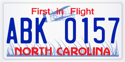 NC license plate ABK0157