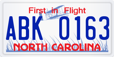 NC license plate ABK0163