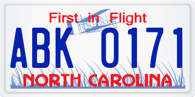 NC license plate ABK0171