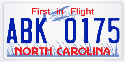 NC license plate ABK0175