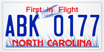 NC license plate ABK0177