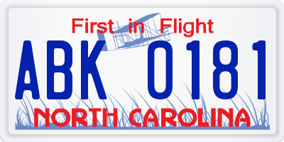 NC license plate ABK0181