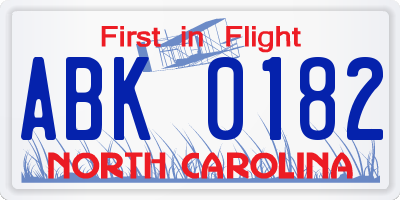 NC license plate ABK0182