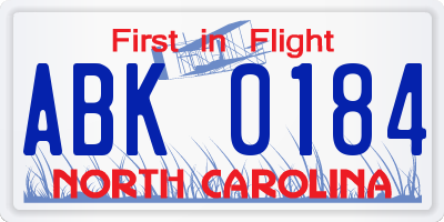 NC license plate ABK0184