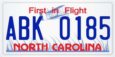 NC license plate ABK0185