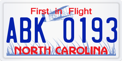 NC license plate ABK0193