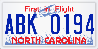 NC license plate ABK0194