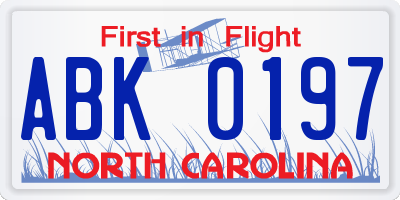 NC license plate ABK0197