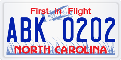NC license plate ABK0202
