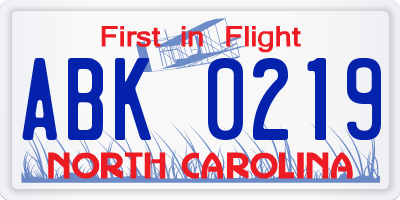 NC license plate ABK0219