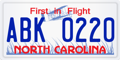 NC license plate ABK0220