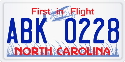 NC license plate ABK0228