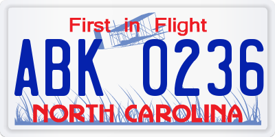 NC license plate ABK0236
