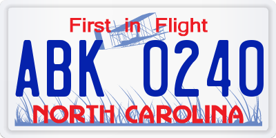 NC license plate ABK0240