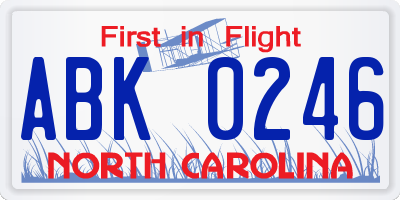 NC license plate ABK0246
