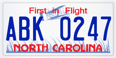 NC license plate ABK0247