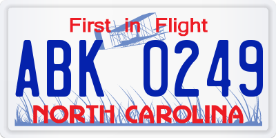 NC license plate ABK0249