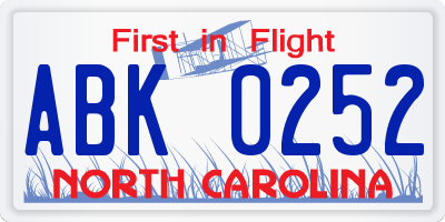 NC license plate ABK0252