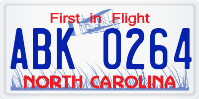 NC license plate ABK0264