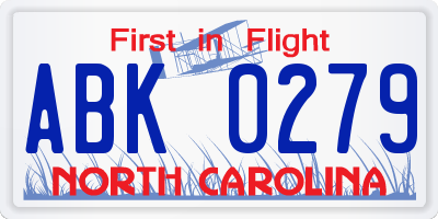 NC license plate ABK0279