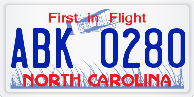 NC license plate ABK0280