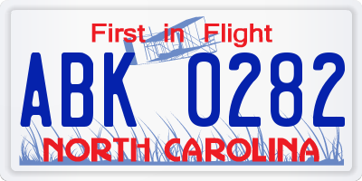 NC license plate ABK0282