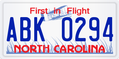 NC license plate ABK0294