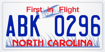NC license plate ABK0296