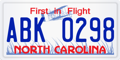 NC license plate ABK0298