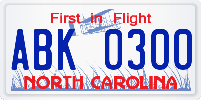 NC license plate ABK0300