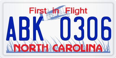 NC license plate ABK0306