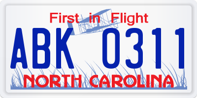 NC license plate ABK0311