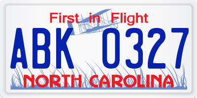NC license plate ABK0327