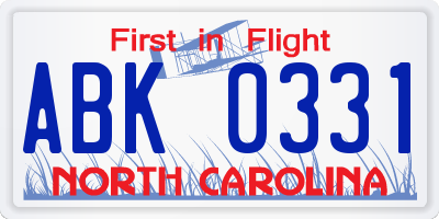 NC license plate ABK0331