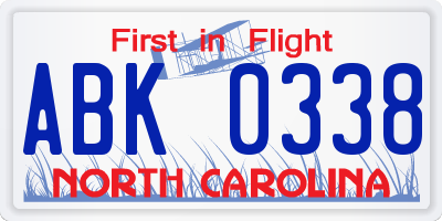 NC license plate ABK0338