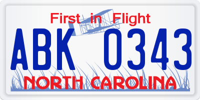 NC license plate ABK0343