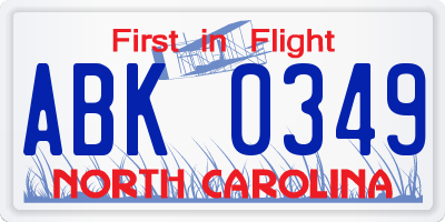 NC license plate ABK0349