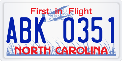 NC license plate ABK0351