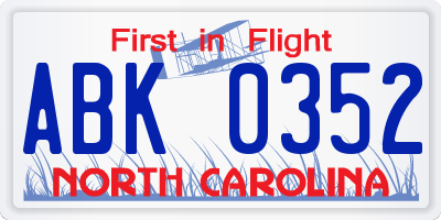 NC license plate ABK0352