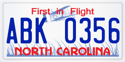 NC license plate ABK0356