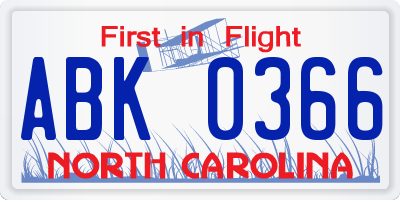 NC license plate ABK0366
