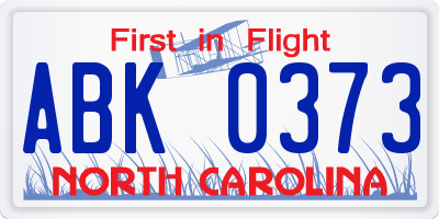 NC license plate ABK0373